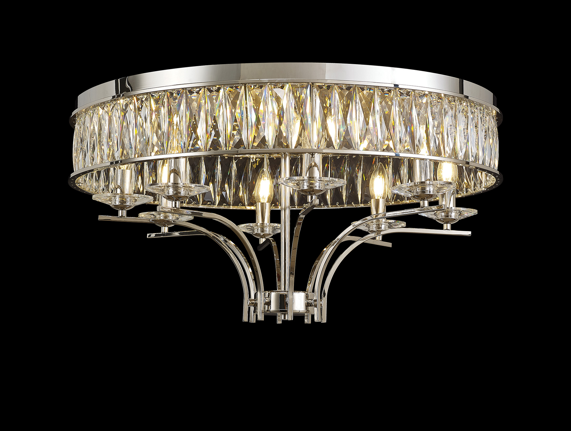 Vivienne Polished Nickel Crystal Ceiling Lights Diyas Flush Crystal Fittings